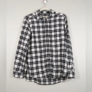American Eagle Shirt Button Down Gray White Checkered Plaid Flannel SOFT Women M